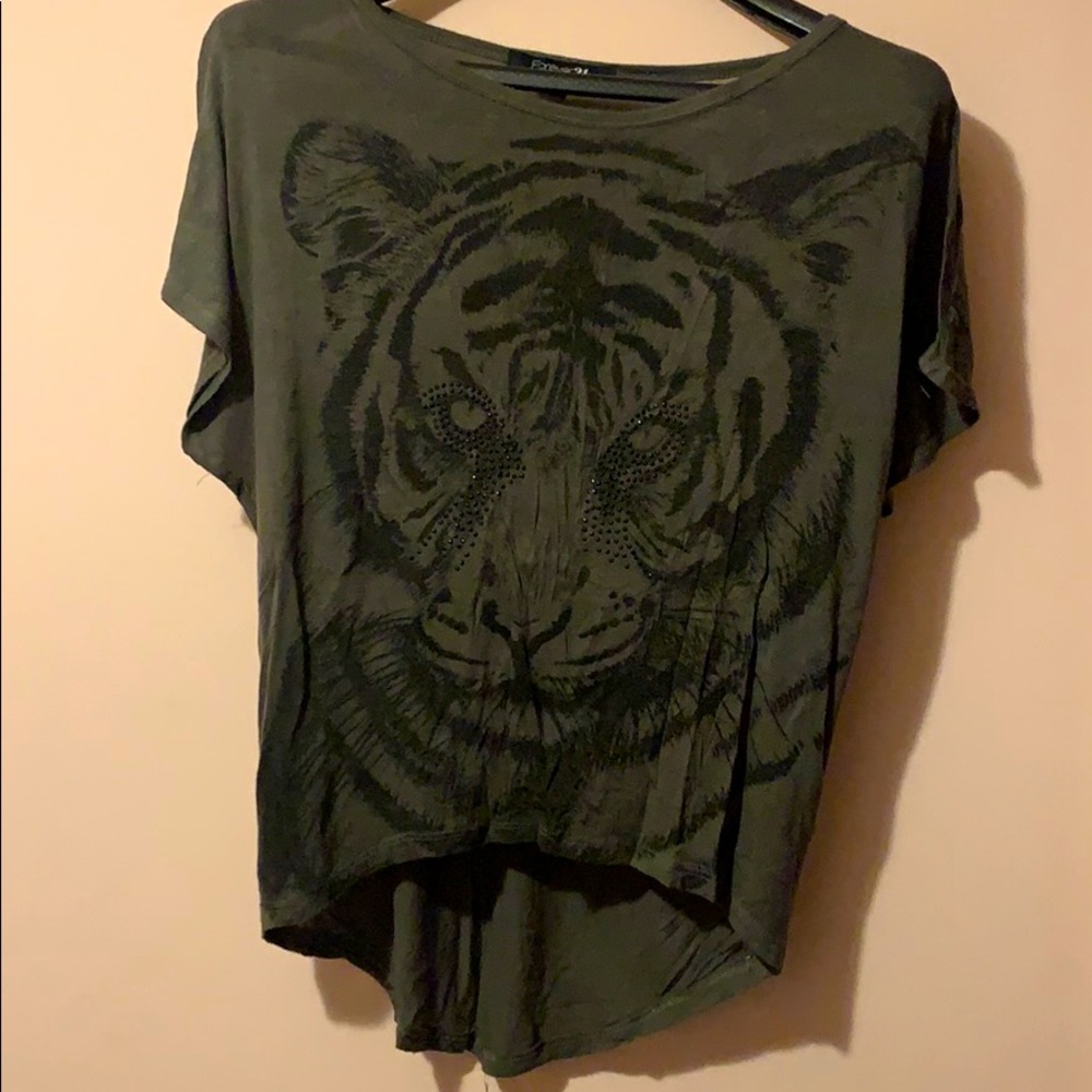 FOREVER XXI Bedazzled Tiger Shirt